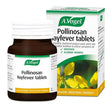 Packaging of A. Vogel Pollinosan Hayfever Tablets. The bottle of the tablets is next to the packaging. The front  says:  "Homeopathic medical product used  within the  homeopathic tradition to relieve the symptoms of hayfever  and allergic rhinitis.