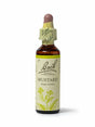 Sealed dropper bottle of Bach™ Original Flower Remedy Mustard 20ml  on a white background. The bottle label reads " Bach™ Original Flower Remedies Mustard - Sinapis arveniss" and includes a light green illustration of the flower at the bottom.