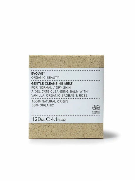 Evolve organic beauty Gentle Cleansing Melt  for normal/ dry skin, a delicate cleansing balm with vanilla, organic baobab & rose. 100% natural origin 50% organic. 120ml e 4.1  fl.0z"