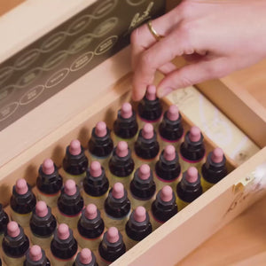 Video of Bach™ original flower remedy wooden box opened and a woman's hand taking out the Bach™ remedy crab apple and putting it back in the box. 