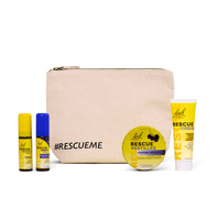 Rescue Travel Essentials Kit which contains Rescue Cream, Rescue Pastilles Blackcurrant Flavour, Rescue Remedy Spray day & night